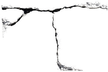 High resolution macro image of one big damaged crack separated on transparent png background