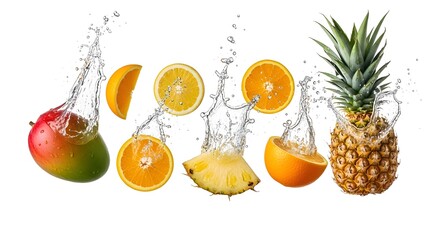 Refreshing Tropical Fruit Splash on White Background &ndash; High-Speed Fresh Food Burst