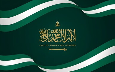 National Day of Saudi Arabia, National day patriotic quote in Arabic. TRANSLATING: Land of Glories and highness. Arabic calligraphy creative logo. ارض الامجاد