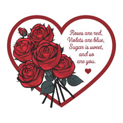 Red roses with heart for romantic card design