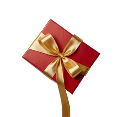 red gift box with golden ribbon isolated on white transparent background png