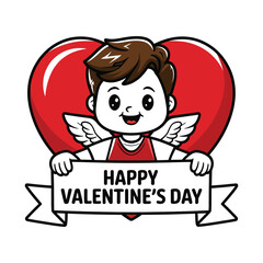 Cute cartoon boy holding a heart illustration vector icon design