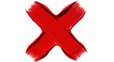 Red brush stroke x mark, cross symbol, isolated on transparent background