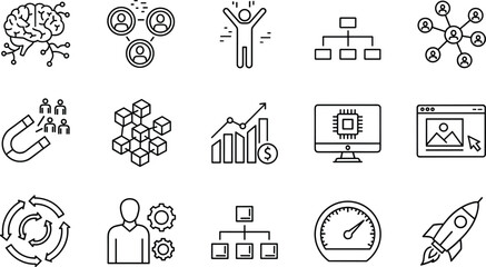 Ultimate Business, Finance, Health, and Technology Vector Icon Set, Marketing, Wellness, Banking, Cloud Computing, Employee Benefits, Thin Line Graphics Collection.