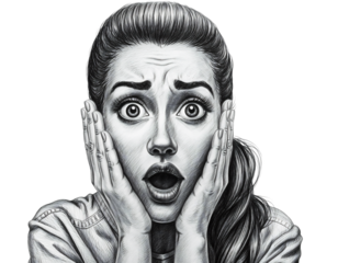 Shocked Woman With Hands On Cheeks Pencil Sketch surprise fear isolated on a transparent background