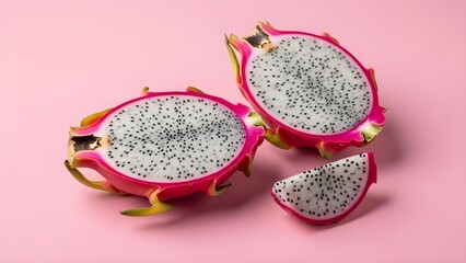 Red dragon fruit isolated on a white background, a fresh tropical pitaya food cut open to show the sweet pink flesh and black seeds