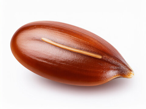 Single flaxseed isolated on white background, showcasing natural texture and healthy plant based nutrition concept
