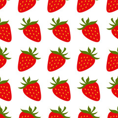 Strawberry seamless pattern. Repeat pattern with fresh fruit red strawberries vector