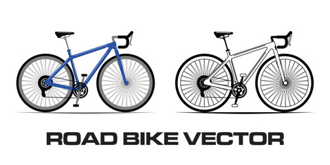 Obraz premium road bike vector illustration, featuring two modern bicycle designs in full side view. The artwork shows a colored road bike and a monochrome outline version.