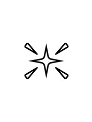 Obraz premium Simple black outline icon of a four-pointed star or sparkle with radiating lines on a white background.