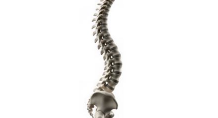 Human spine anatomy model showing scoliosis curve isolated on transparent background