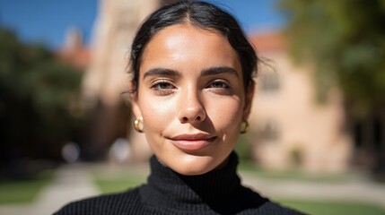 Woman posing outdoors during daylight.