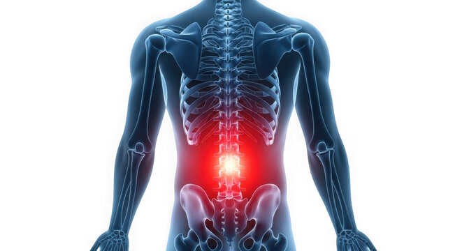 Human lower back pain lumbar spine sciatica red spot isolated on transparent background