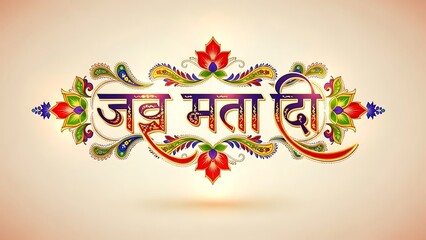 Colorful Traditional Indian Greeting Card with Floral Design and Hindi Script for Festive Celebration