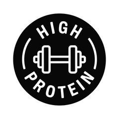 High Protein Fitness Vector Icon with Dumbbell Symbol Black and White