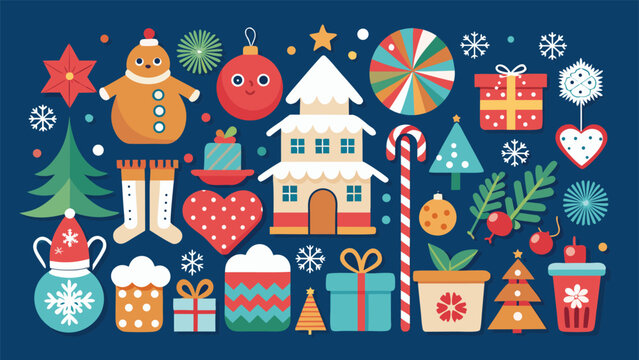 Christmas clipart set designed by Julie for a design studio, featuring festive elements like trees, ornaments, and snowflakes..eps