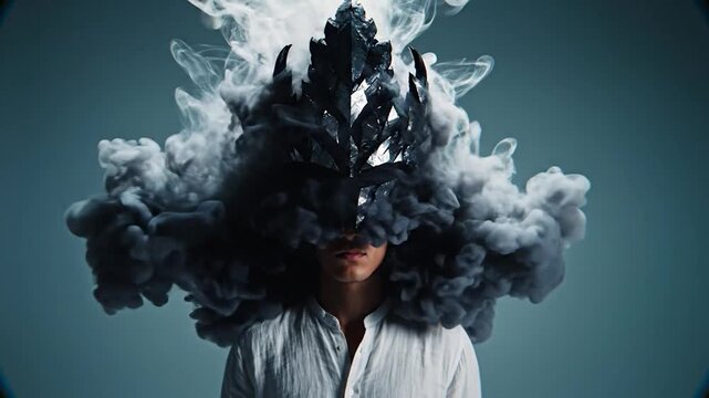 Person with a conceptual smoke cloud over their head
