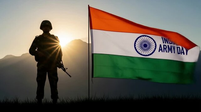 "Honoring Indian Army Day: Soldier Saluting with Tricolor at Sunrise