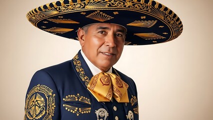 Man in Traditional Mexican Charro Costume Wearing Large Embroidered Sombrero
