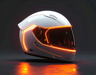 Glossy white helmet, glowing orange futuristic lines