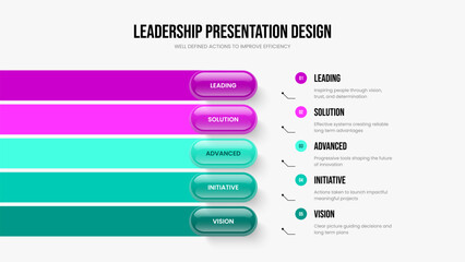 Project Growth Slideshow Layout Vector Illustration. Company Profile 5 Option Diagram Frame Design. Business Development Five Element Infographic Slide Template.