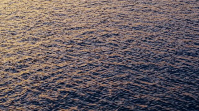 Golden Sunset Reflection on Calm Sea, Genoa Italy Seascape, Aerial View