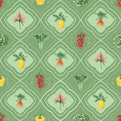 Trendy hand drawn vegetables sketch. Vintage seamless pattern vector with fresh pick vegetables from farm