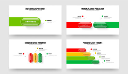 Market Portfolio One Two Three Four Option Infographic Slideshow Layout Vector Illustration Set. Financial Solution 1 2 3 4 Element Diagram Slide Design Bundle.