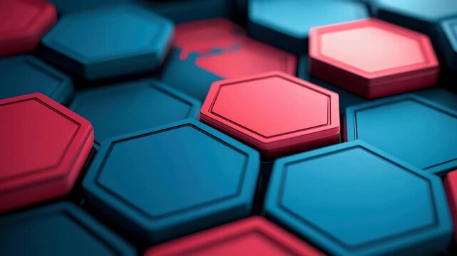 Abstract hexagon pattern geometric background red blue tiles modern design 3d render minimal style glossy surface technology vibe texture energizes