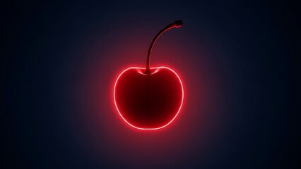 Obraz premium Vibrant red neon cherry illustration - glowing fruit art against dark background