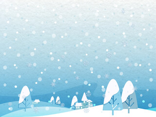 雪が降る冬の風景イラスト
