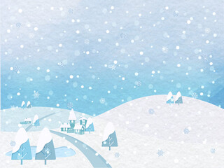 雪が降る冬の風景イラスト
