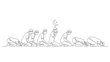 Muslims praying together in a line during Ramadan.