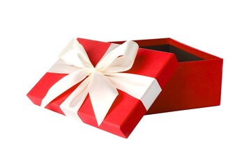 Open Gift Box with Red Ribbon and Bow, Surprise Present Illustration, Holiday Gift Package Mockup