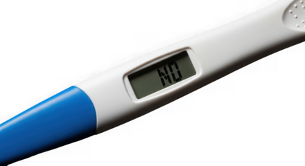 Digital pregnancy test showing negative result isolated on transparent background