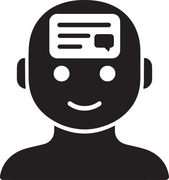 AI helpbot head with a chat-window forehead, clean minimal outline icon for smart digital support.