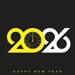 Happy New Year 2026 Creative Minimalist Yellow Typography Poster Design. Vector