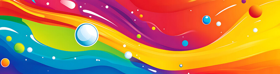 Abstract colorful rainbow waves with bubbles and splashes graphic design isolated on a transparent background
