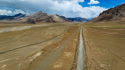 Aerial view of pamir highway Gorno-Badakhshan mountains of Tajikistan , central asia adventure  travel destination