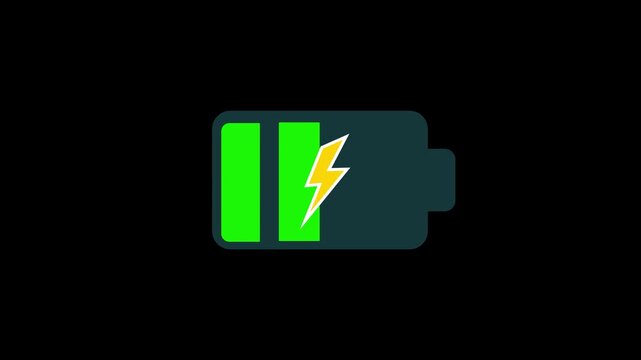 Bright Green Battery Icon With Lightning Bolt On Gray Background, Energy, Power, and Charging Symbol Animation