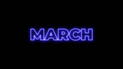 Glowing colorful light neon text month of March