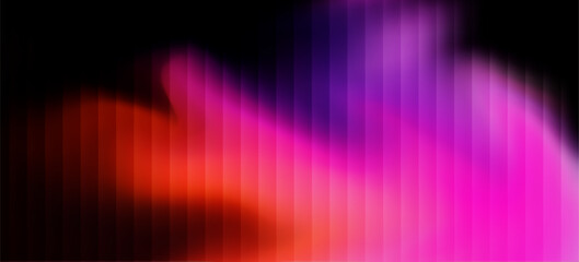Neon ripple glass gradient in magenta, violet, ember orange on deep midnight. Sharp ribbed distortion, cinematic glow; futuristic texture background, vector illustration