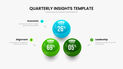 Elegant Visualization Three Element Diagram Slideshow Layout. Visual Review 3 Option Chart Frame Template. Clean Introduction Presentation Design Vector Illustration.