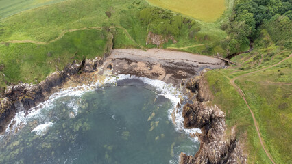 Aerial view of a small bay at Coldingham in the Scottish Borders