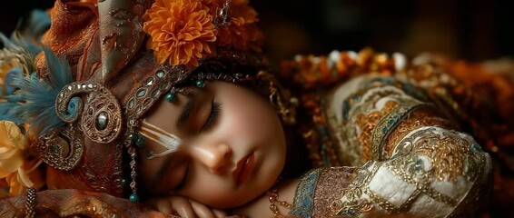 Sleeping Krishna Janmashtami baby Lord Krishna, an Indian deity honoured during a Hindu holiday