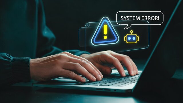 System Error Alert Troubleshooting Digital Malfunction on Laptop - Powered by Adobe