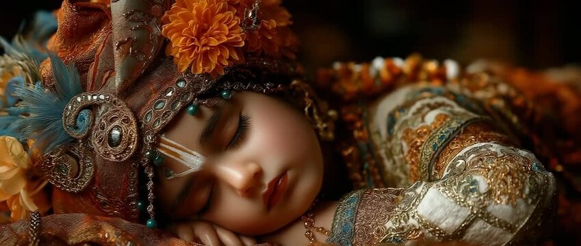 Sleeping Krishna Janmashtami baby Lord Krishna, an Indian deity honoured during a Hindu holiday