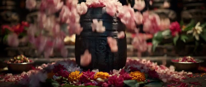 Worship of Shiva lingam  Hindu temple's Mahashivratri Puja  India's traditional culture of Shivling Hinduism