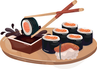 Japanese Cuisine: Sushi Rolls Vector  © alena