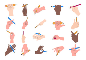 Hand Holding Writing Tool Illustration Element Set